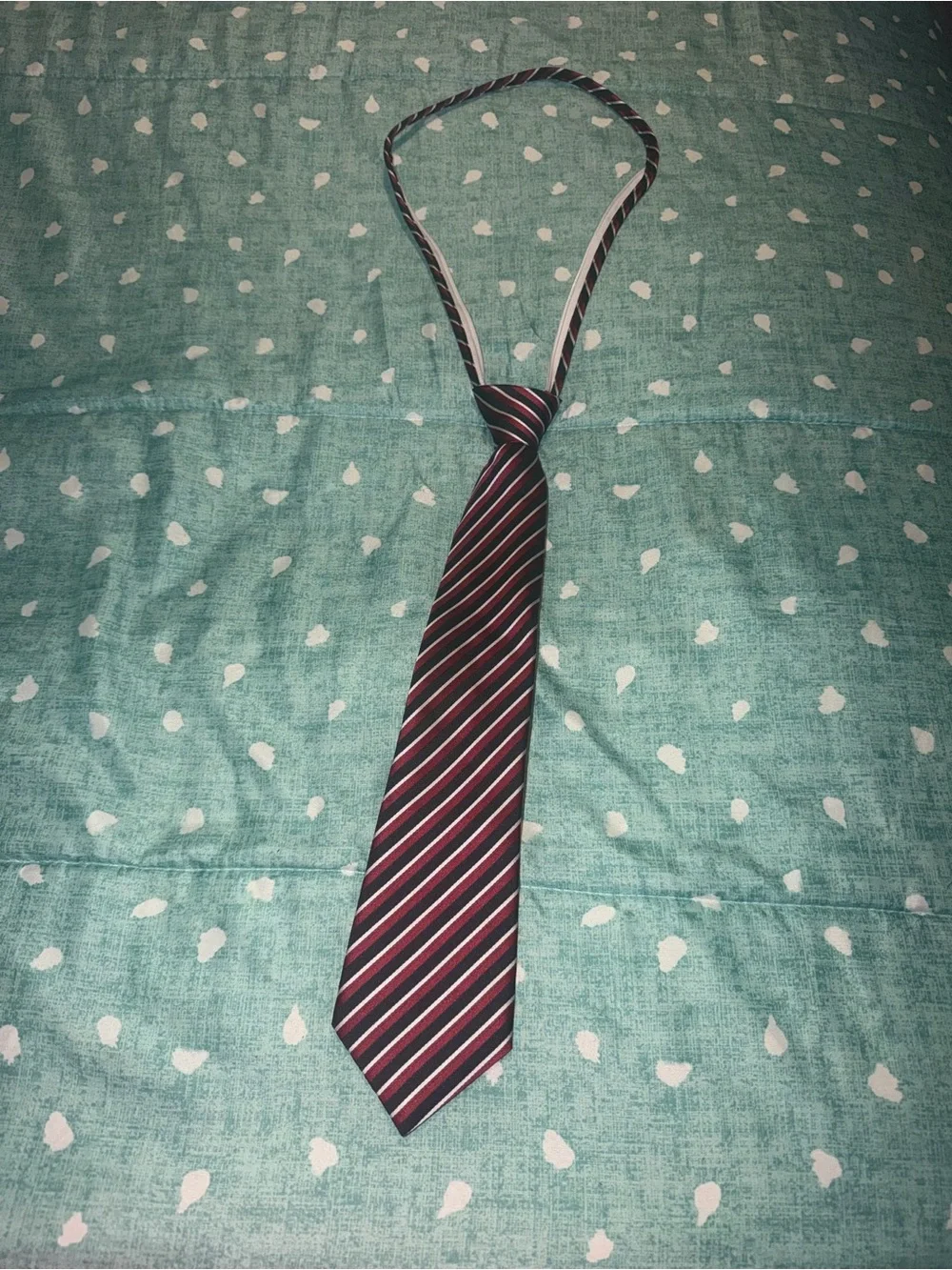 Kids zip up Striped Burgundy and Blue Neck Tie. MUST BE BUNDLED